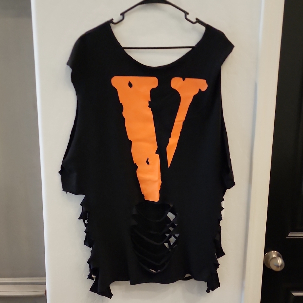 Black Sleeveless Top with Orange V Design